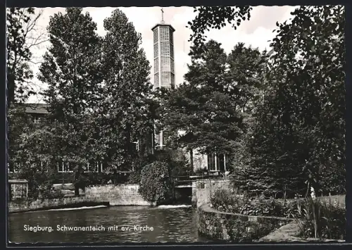 AK Siegburg, Schwanenteich mit ev. Kirche