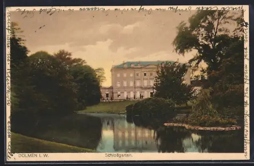 AK Dülmen i. W., Partie am Schlossgarten mit Schloss