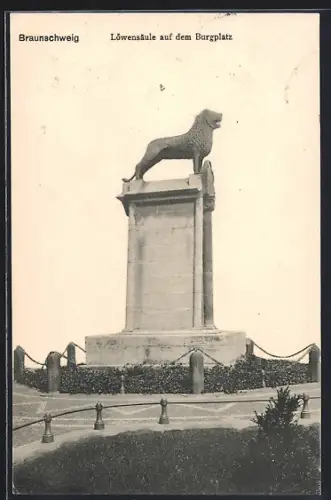 AK Braunschweig, Löwensäule auf dem Burgplatz