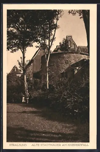 AK Stralsund, Alte Stadtmauer am Knieperwall