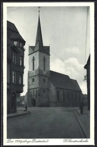 AK Duderstadt, St. Servatiuskirche, Erbaut im 14. Jahrhundert, zerstört 1915, in den folgenden Jahren wieder hergestellt