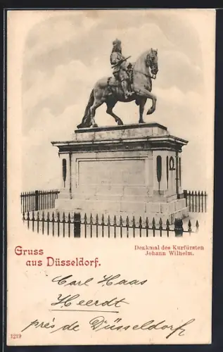 AK Düsseldorf, Denkmal des Kurfürsten Johann Wilhelm