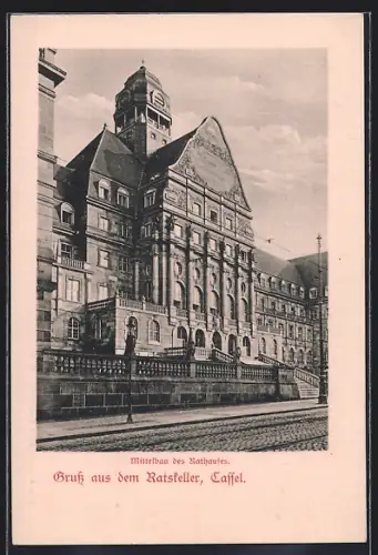 AK Cassel, Gasthaus Ratskeller, Mittelbau des Rathauses