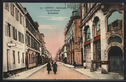 AK Landau / Pfalz, Marktstrasse mit Passanten