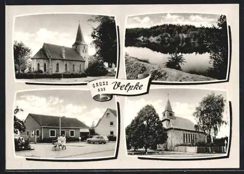 AK Velpke, vier Ansichten des Ortes
