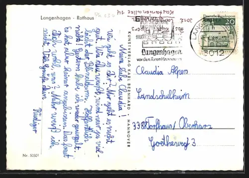 AK Langenhagen, Rathaus mit Strassenpartie