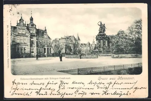 AK Hannover, Die Hohenzollernstrasse mit Krieger-Denkmal