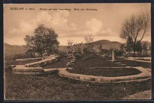 AK Goslar a. Harz, Ruinen auf dem Petersberg mit Blick zum Steinberg