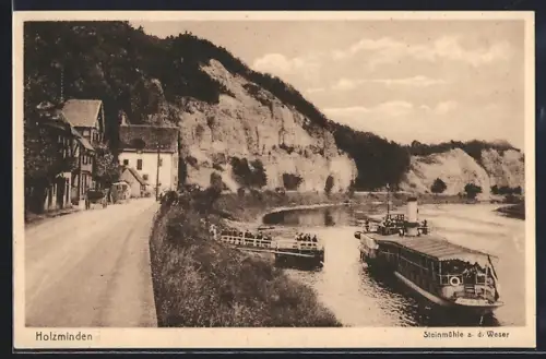 AK Holzminden, Steinmühle a. d. Weser mit Anlegestelle