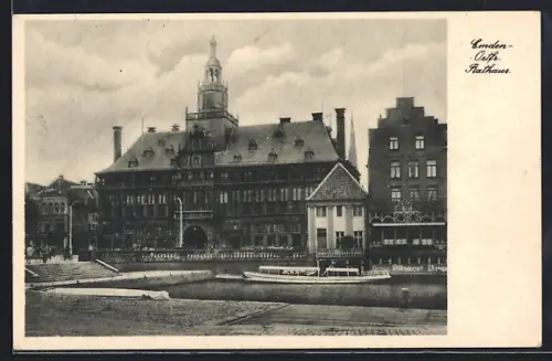 AK Emden, Flusspartie mit Rathaus