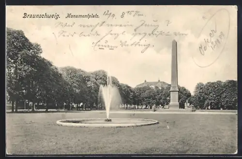 AK Braunschweig, Monumentplatz mit Wasserfontäne