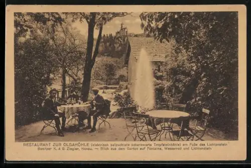 AK Honau / Echaztal, Restaurant Zur Olgahöhle, Besitzer K. & G. Ziegler