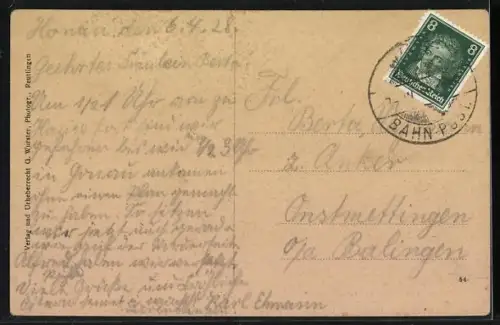 AK Honau / Echaztal, Restaurant Zur Olgahöhle, Besitzer K. & G. Ziegler