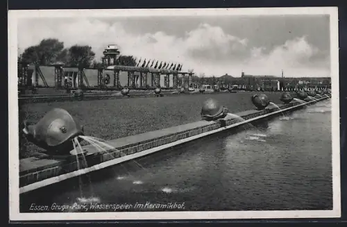 AK Essen, Grugapark, Wasserspeier im Keramikhof
