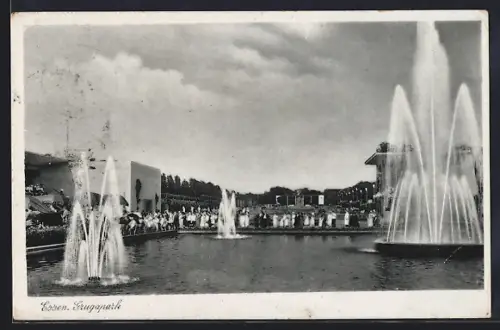 AK Essen, Springbrunnen im Gruga-Park