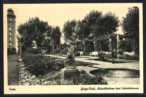 AK Essen, Aussichtsturm und Seitenbrunne im Gruga-Park