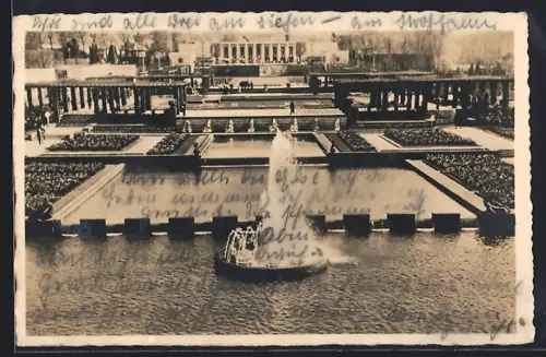 AK Essen, Reichsgartenschau 1938, Wasserterrassen und Rosengarten