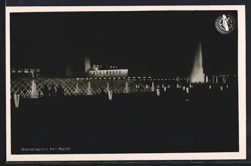 AK Düsseldorf, Grosse Reichsausstellung 1937, Springbrunnen bei Nacht