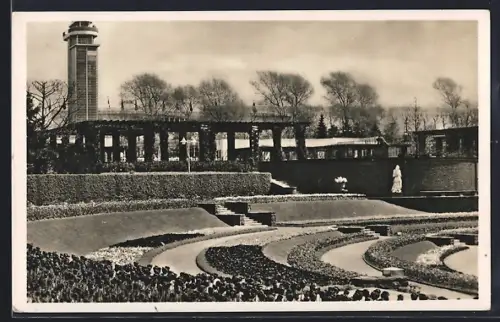 AK Essen, Reichsgartenschau 1938, Blumenarena mit Aussichtsturm