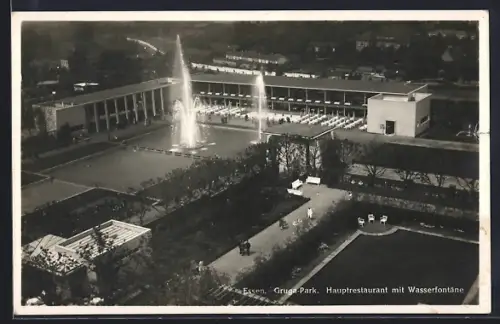 AK Essen, Gruga-Park, Hauptrestaurant mit Wasserfontäne