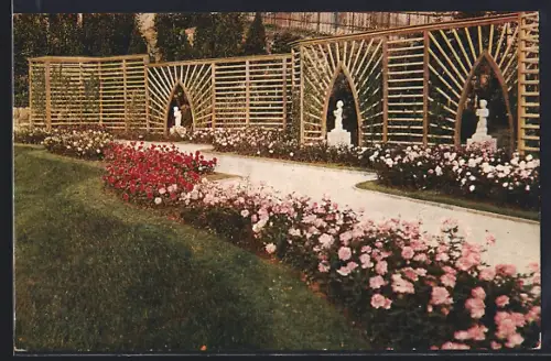 AK Essen, GRUGA 1929, Rosenblüte im Spaliergarten