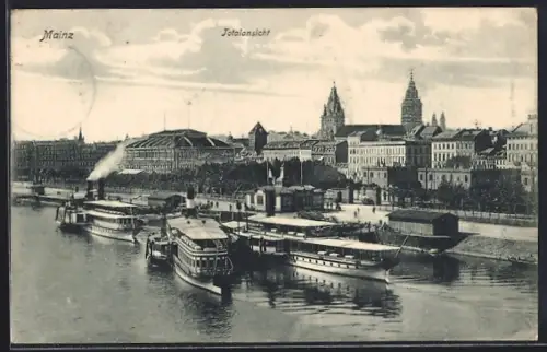 AK Mainz, Dampfschiffe am Anlegeplatz