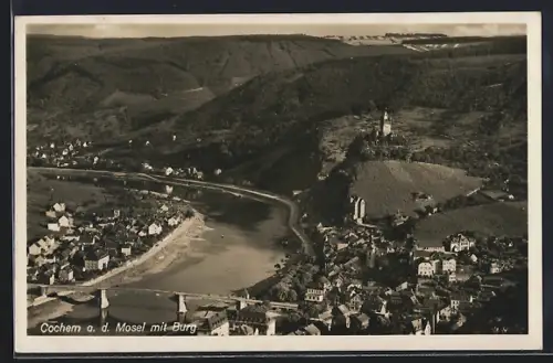 AK Cochem, Blick auf Ort, Mosel und Burg