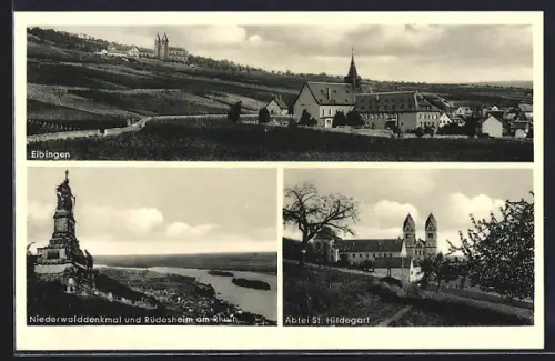 AK Eibingen, Ortspartie, Niederwalddenkmal, Abtei St. Hildegart