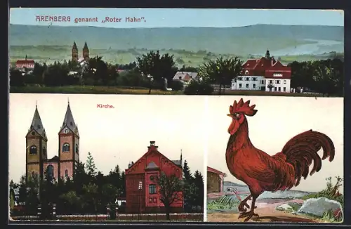 AK Arenberg, Panorama, Roter Hahn, Kirche