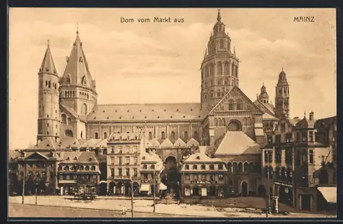 AK Mainz, Dom vom Markt aus