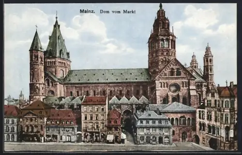 AK Mainz, Dom vom Markt aus gesehen