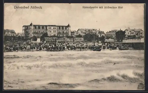 AK Ahlbeck / Ostseebad, Strandpartie mit Ahlbecker Hof