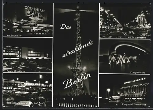 AK Berlin, Zoo Palast, Kurfürstendamm, Kongresshalle, Flughafen Tempelhof, Deutschlandhalle