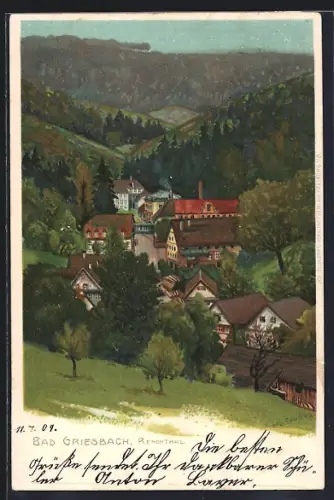 Künstler-AK Bad Griesbach / Schwarzwald, Ortsansicht im Renchthal