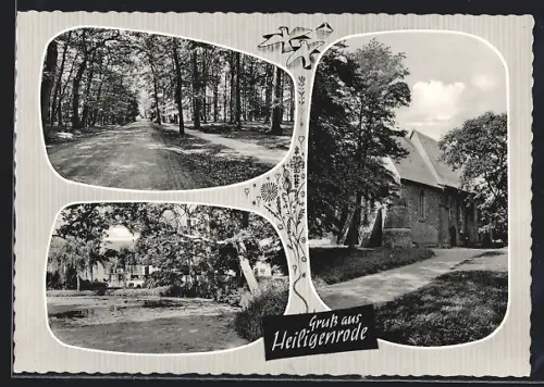 AK Heiligenrode / Stuhr, Kirche, Waldweg, Gewässerpartie
