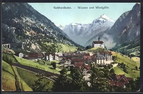 AK Wassen /Gotthardbahn, Panorama mit Windgälle