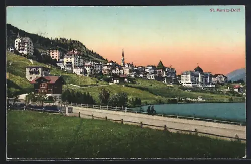 AK St. Moritz-Dorf, Teilansicht mit Strassenpartie