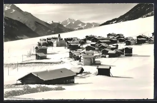 AK Gluringen im Goms, Teilansicht mit Weisshorn im Schnee