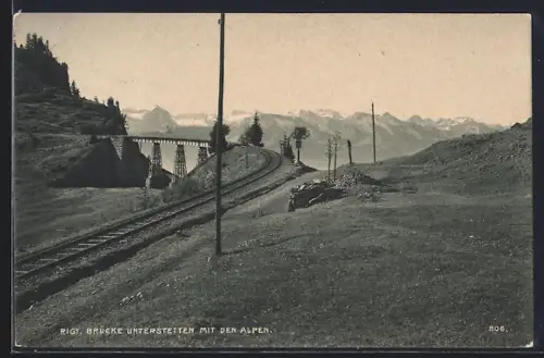 AK Rigi, Brücke Unterstetten mit den Alpen