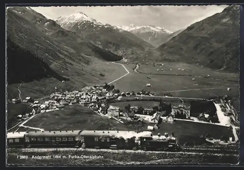 AK Andermatt, Ortsansicht mit Furka-Oberalpbahn