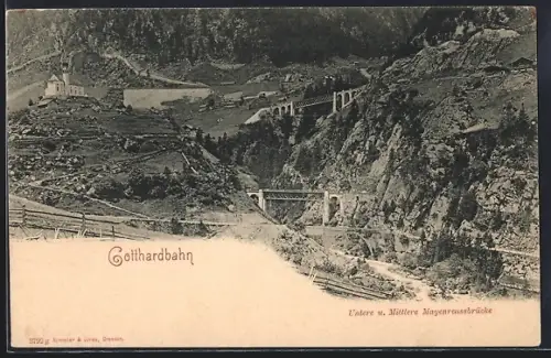AK Wassen /Gotthardbahn, Untere und Mittlere Mayenreussbrücke