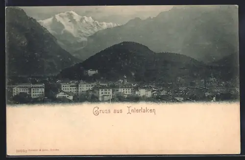 AK Interlaken, Ortsansicht gegen die Berge