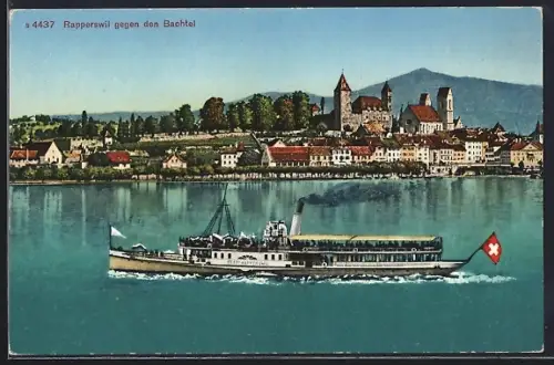 AK Rapperswill, Binnenschiff Stadt Rapperswil gegen den Bachtel