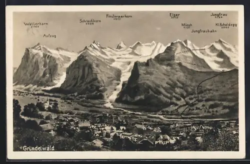 AK Grindelwald, Teilansicht mit Eiger, Mönch und Jungfrau