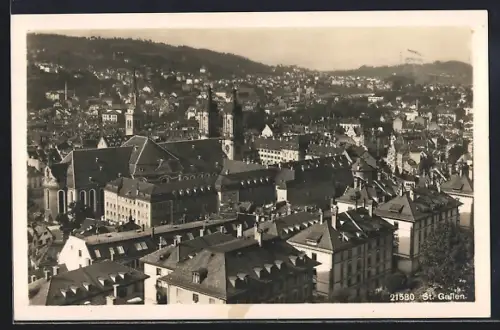 AK St. Gallen, Blick über die Stadt auf die Kirche