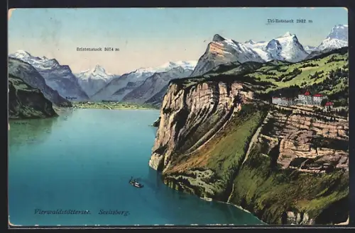 AK Seelisberg /Vierwaldstättersee, Grand Hotel Sonnenberg mit Bristenstock und Uri-Rotstock