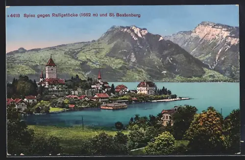 AK Spiez, Teilansicht gegen Ralligstöcke und St.-Beatenberg