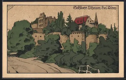 Steindruck-AK Kirn / Nahe, Schloss Dhaun