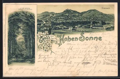 Lithographie Eisenach / Thüringen, Waldweg, Panorama, Hohe Sonne