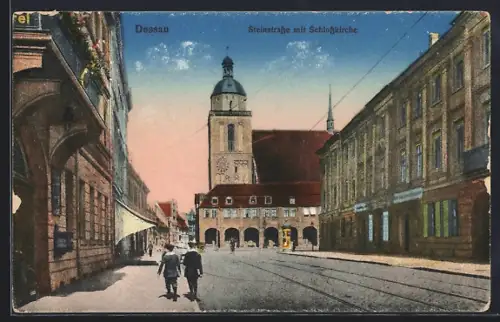 AK Dessau, Steinstrasse mit Schlosskirche